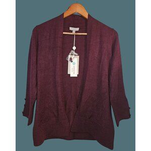 Evolution By Cyrus Open Front Cardigan 3/4 Sleeves Accent Buttons Women XS